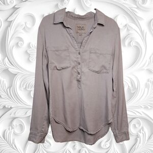 Thread & Supply Henley Collared Long Sleeve Cuffed Grey Shirt